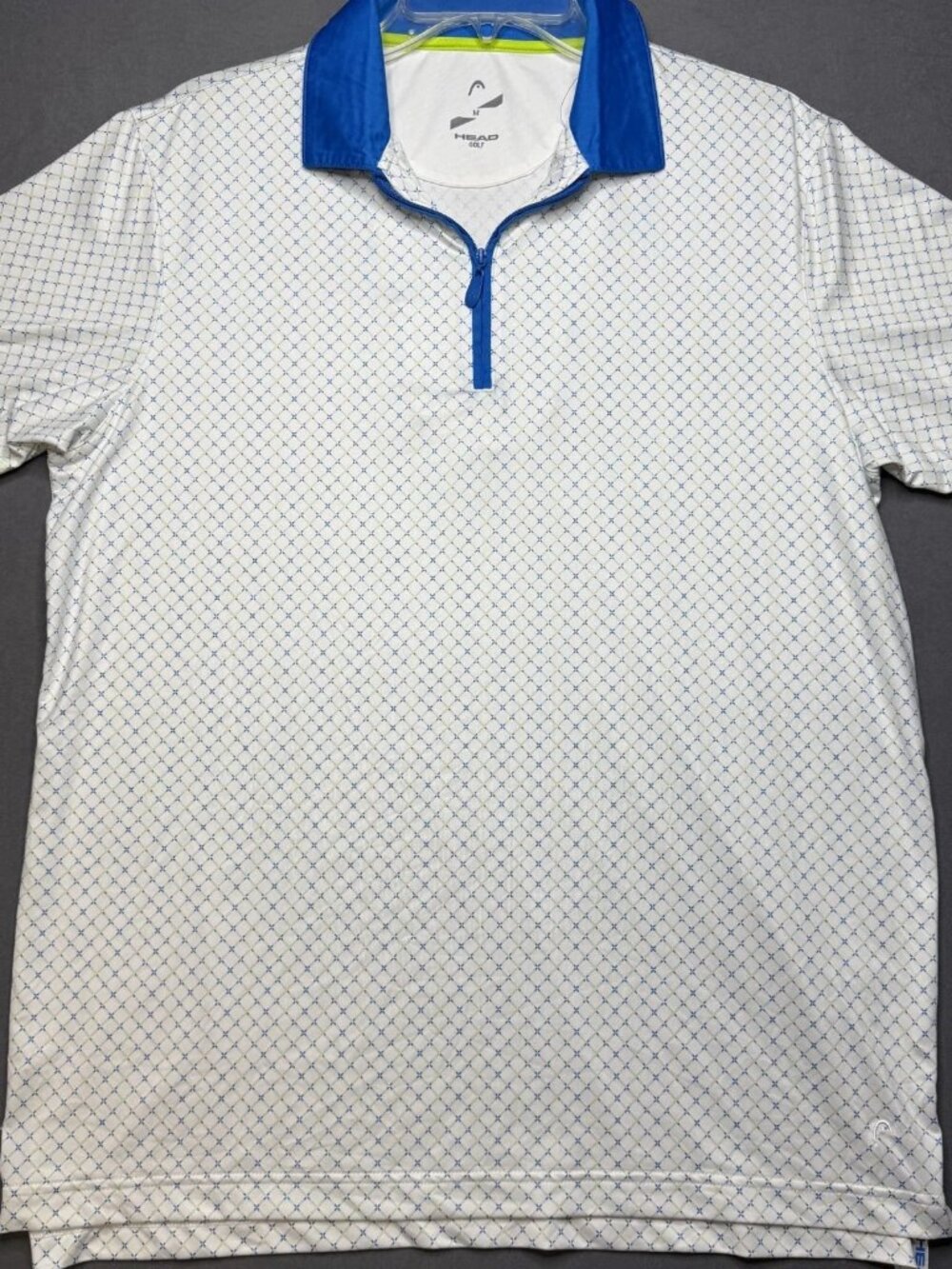 HEAD GOLF WHITE BLUE ZIP UV PROTECTION POLO SHIRT MENS SIZE M